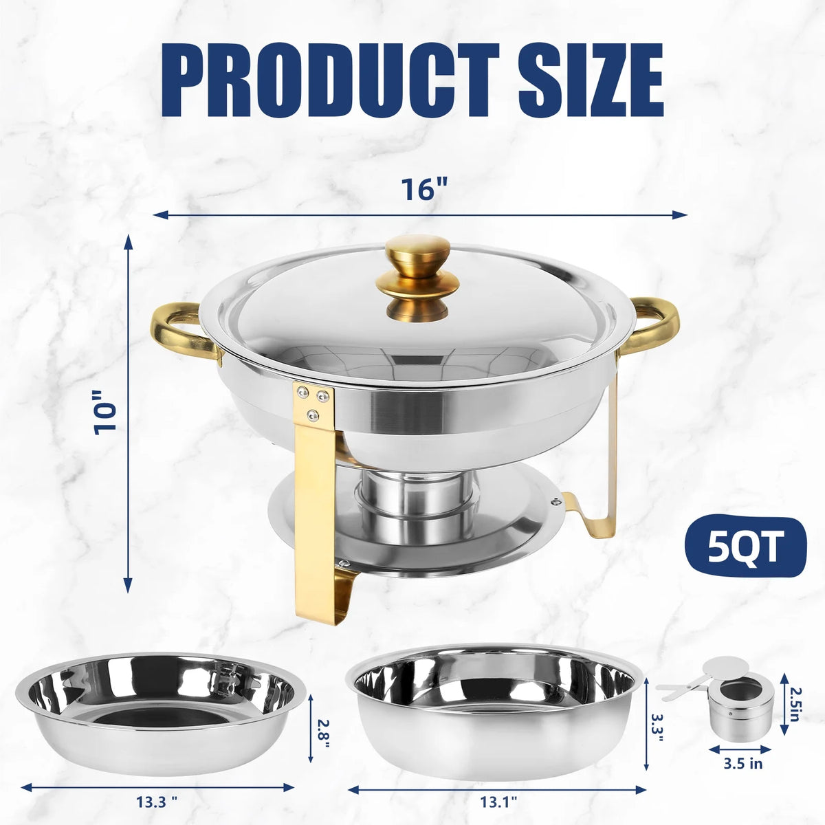4 Pack 5QT Stainless Steel Round Chafing Dish Buffet Set D814153
