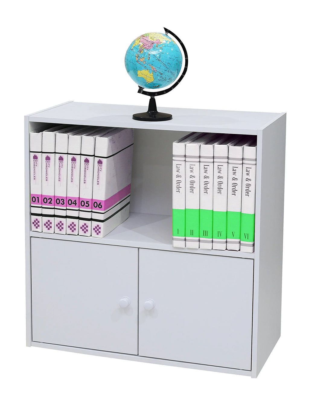 White Wood 2-Tier 2-Door Bookcase N5441